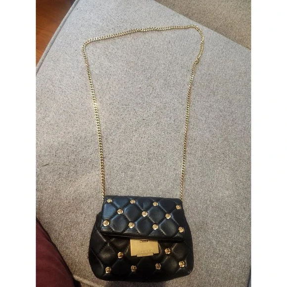 Ted Baker Black Quilted Sheep Leather‎ Handbag with Gold Stud Embellishments